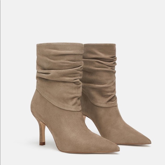 Zara Shoes - ZARA Gathered Genuine Leather HighHeel Ankle Boots